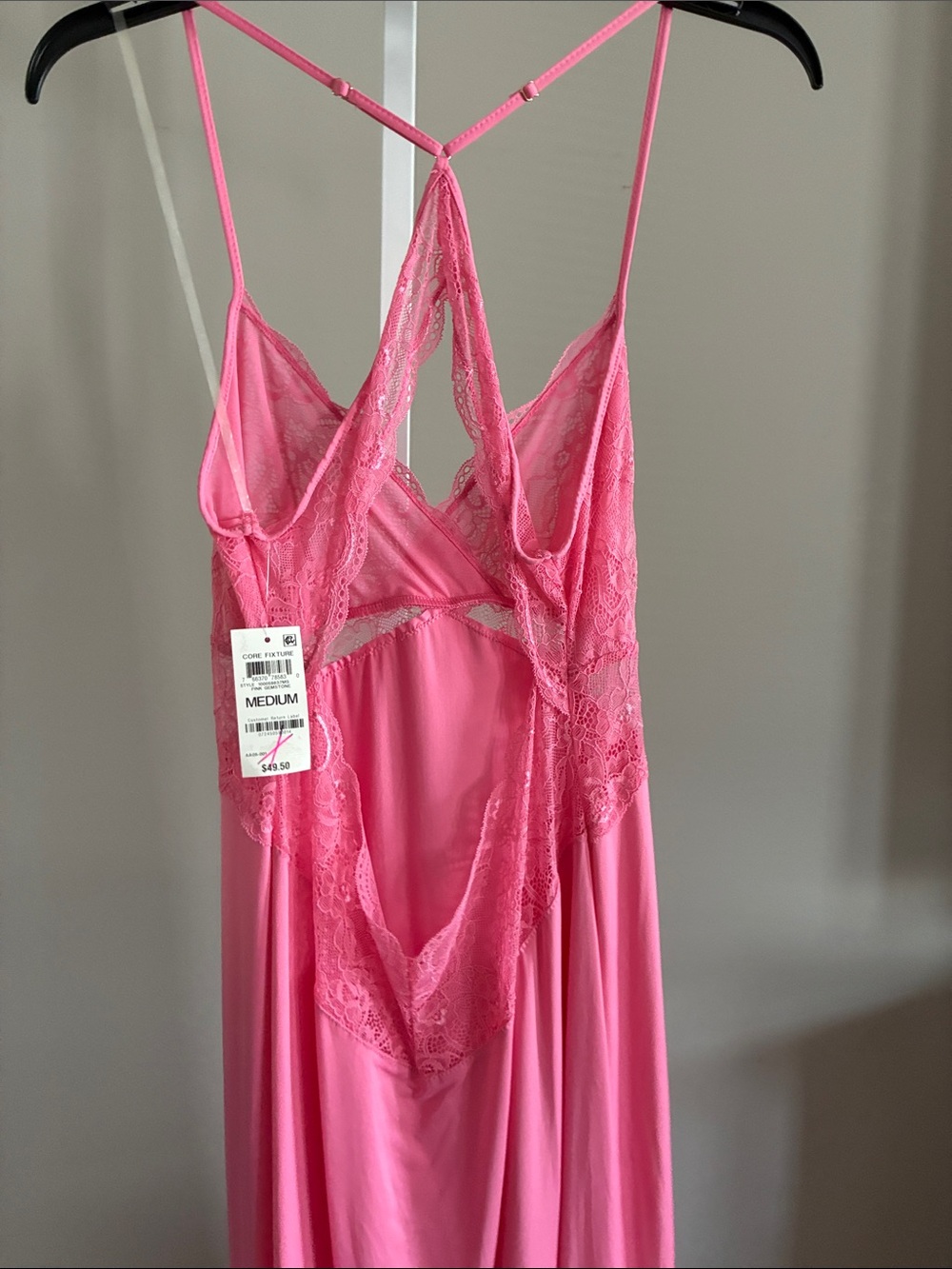 INC International Concepts Hot Pink Lace-Trim Long Nightgown - Picture 2 of 2